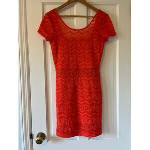 Free People Sunset Chevron Lace Mini Dress Boho Festival | Orange Red | Sz S 🧡